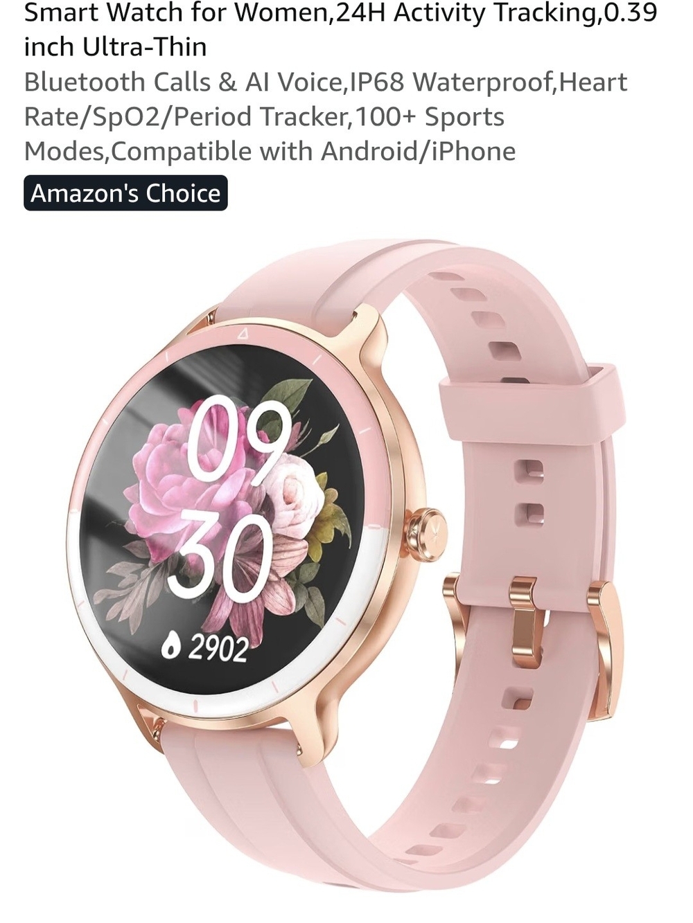 Source Unknown Pink Silicone Smartwatch with Rose Gold Case